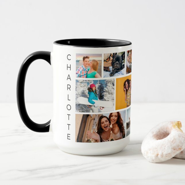 Multi Photo Collage Modern Personalized Name Tasse (Mit Donut)