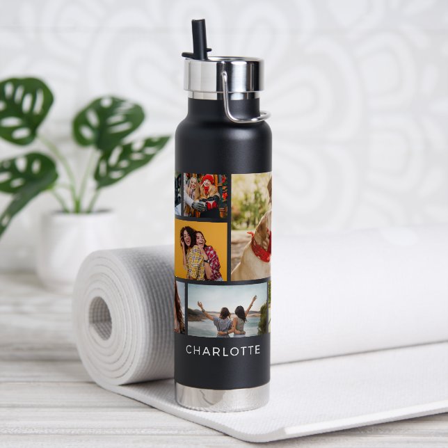 Multi Photo Collage Modern Personalized Name Trinkflasche (Yoga)