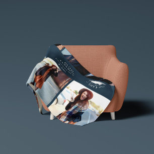 Multi photo modern navy blue script graduation fleecedecke