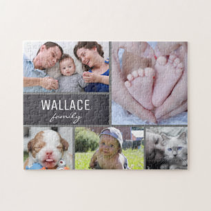 Multi Picture Collage Fotos mit Familiennamen Puzzle