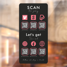 Multi-QR-Code-Prüfung, um Social Media Black Pink  Fensteraufkleber