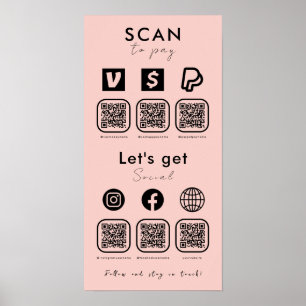 Multi-QR-Code-Prüfung, um Social Media Blush Pink Poster