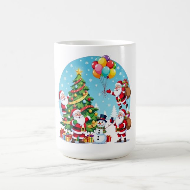 **“Multi-Santa Christmas Fun – 3D Cartoon Transpar Kaffeetasse (Mittel)