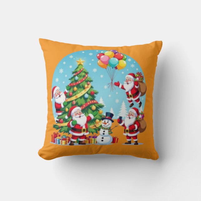**“Multi-Santa Christmas Fun – 3D Cartoon Transpar Kissen (Vorderseite)