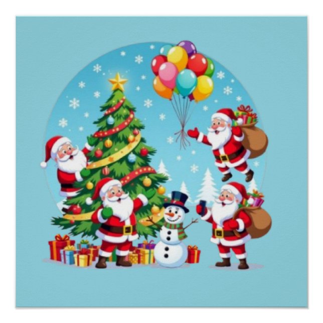 **“Multi-Santa Christmas Fun – 3D Cartoon Transpar Poster (Vorderseite)