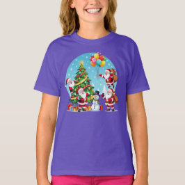 **“Multi-Santa Christmas Fun – 3D Cartoon Transpar T-Shirt