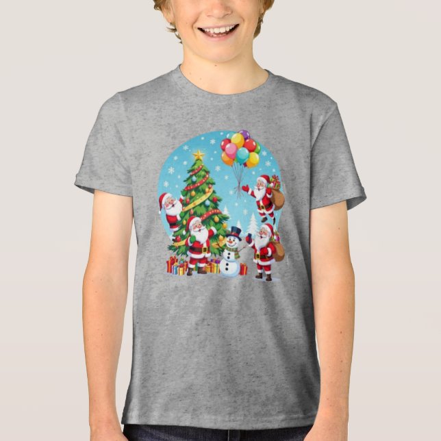 **“Multi-Santa Christmas Fun – 3D Cartoon Transpar Tri-Blend Shirt (Vorderseite)