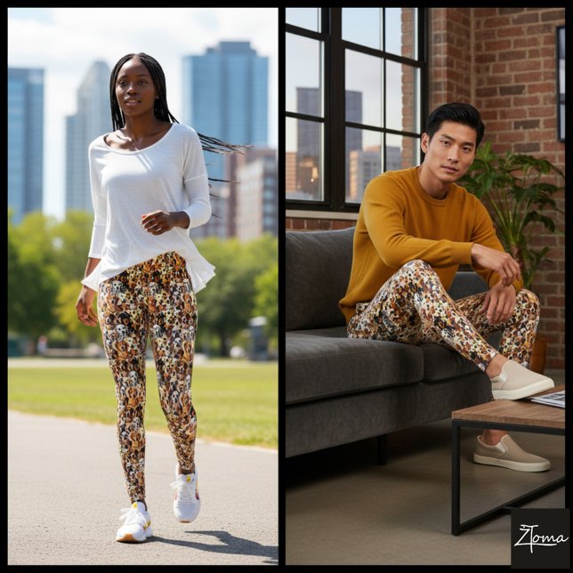 Multi-Tone Crowded Dog Face Mix Pattern Leggings (Von Creator hochgeladen)