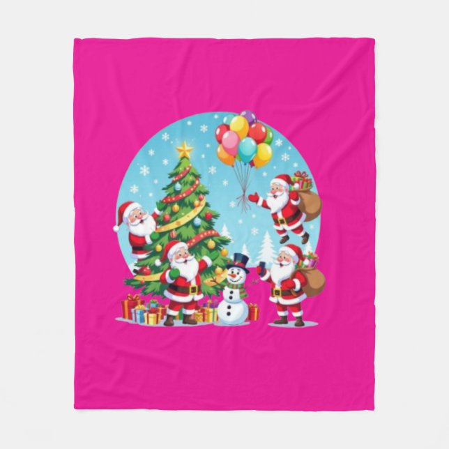 **„Multi-Weihnachtsmann-Weihnachtsspaß – 3D-Cartoo Fleecedecke (Vorderseite)