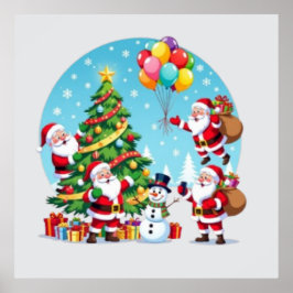 **„Multi-Weihnachtsmann-Weihnachtsspaß – 3D-Cartoo Poster