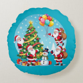 **„Multi-Weihnachtsmann-Weihnachtsspaß – 3D-Cartoo Rundes Kissen