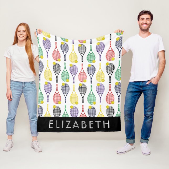 Multi| White Tennis Personalisiert Name oder Monog Fleecedecke (Beispiel)