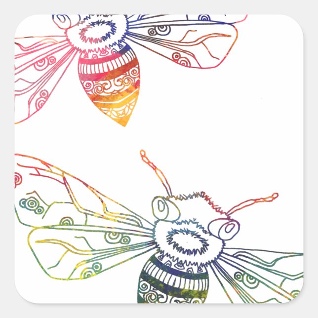 Multicfarbene Honeybee Doodles Quadratischer Aufkleber (Vorderseite)