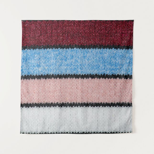 Multicfarbene Stripwolle: Stoffgewebe. Wandteppich (Vorderseite)