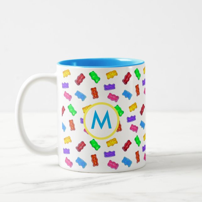 Multicfarbene Süßbären und Monogramm Zweifarbige Tasse (Links)