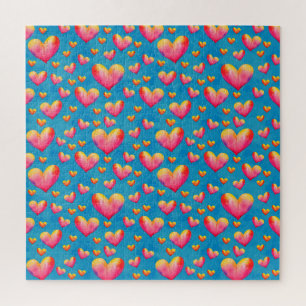 Multicfarbene Wasserfarbenherzen Jigsaw Puzzle