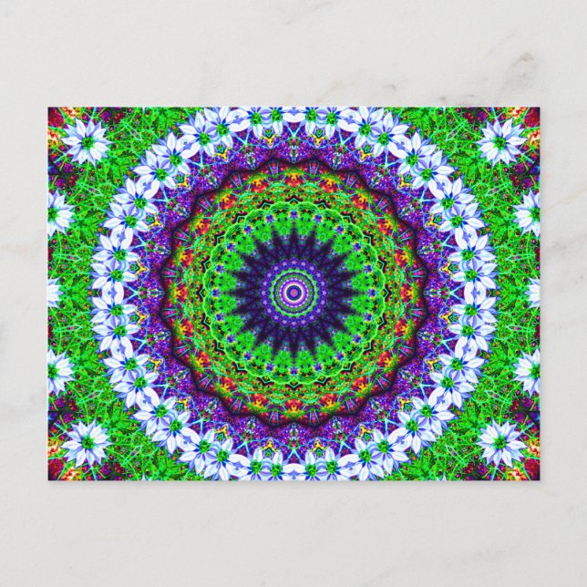 Multicfarbenes Kaleidoskop Mandala Postkarte (Vorderseite)
