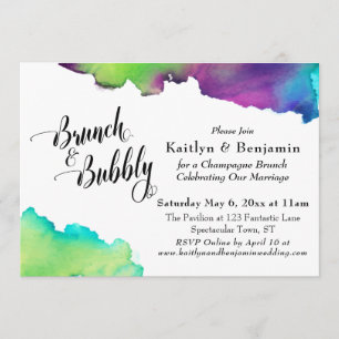 Multicfarbenes Watercolor Brunch & Bubbly Script Einladung