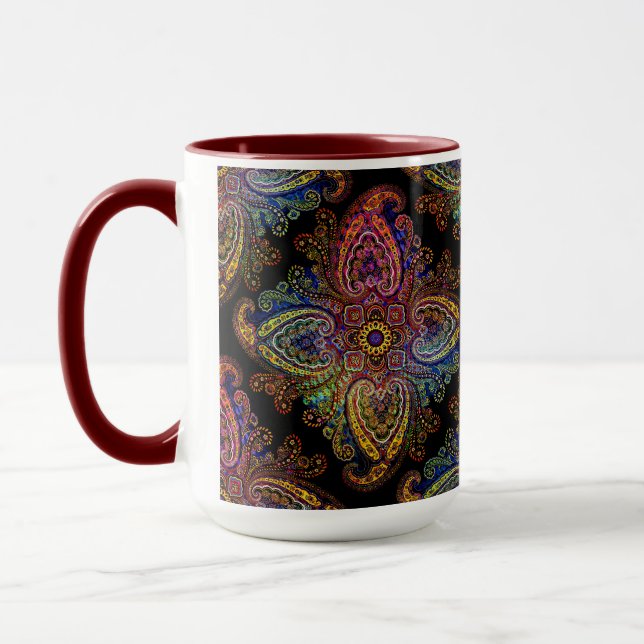 Multicilored Paisley on Black Background Tasse (Links)