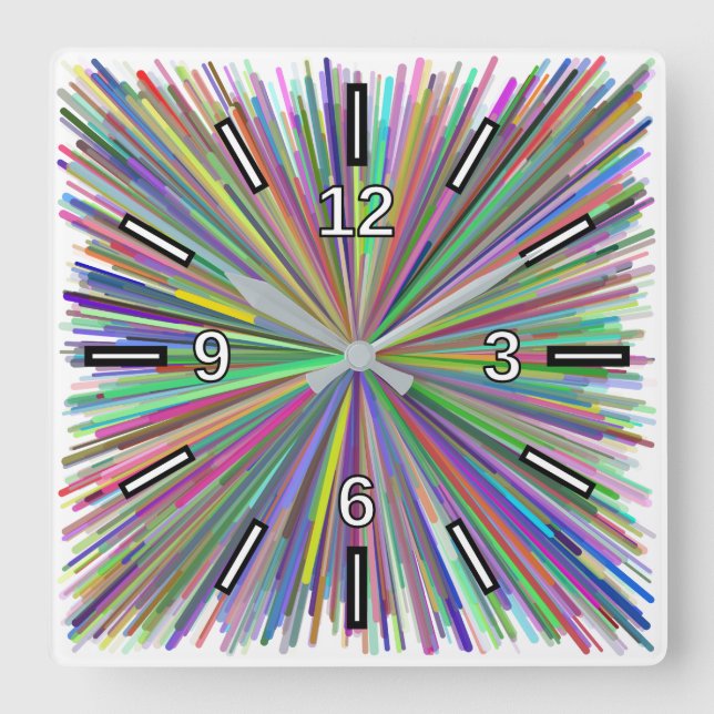 Multicologe Line Burst Pattern Square Clock Quadratische Wanduhr (Vorderseite)