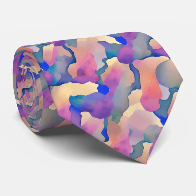 Multicologe Watercolor Muster Neck Tie Krawatte (Gerollt)