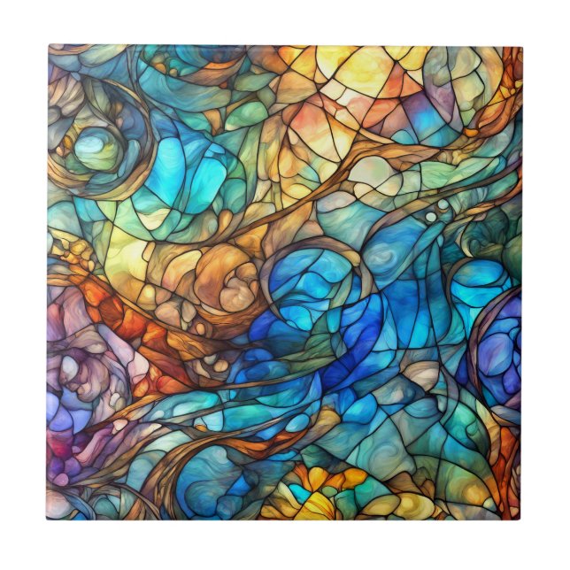 Multicolor Abstract 77 Stained Glass style Fliese (Vorderseite)