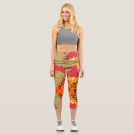 Multicolor abstrakte Blumenkolorkunst Capri Leggings