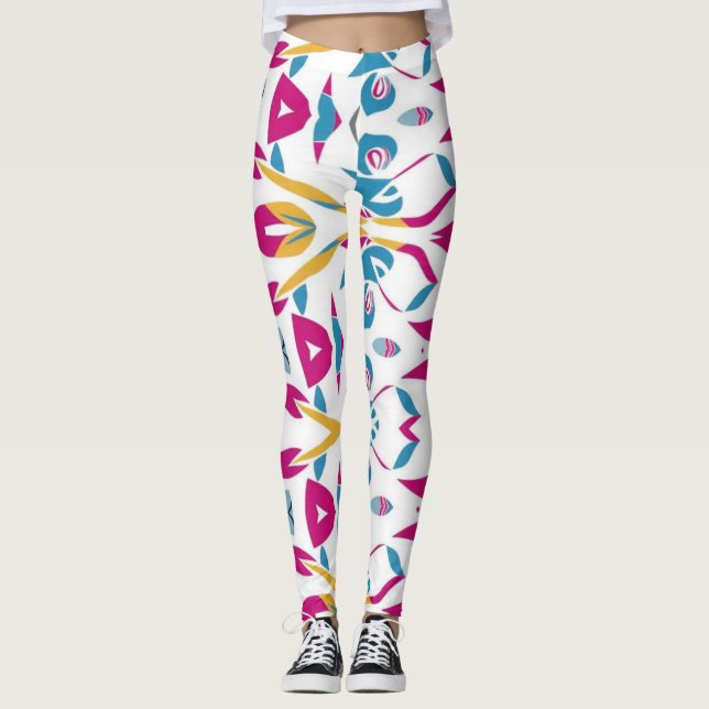 Multicolor-abstraktes Stoffmuster Leggings (Vorderseite)