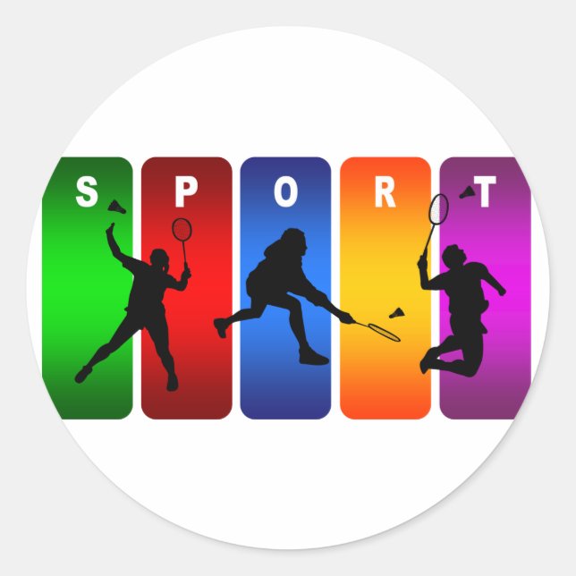 Multicolor Badminton Emblem Runder Aufkleber (Vorderseite)