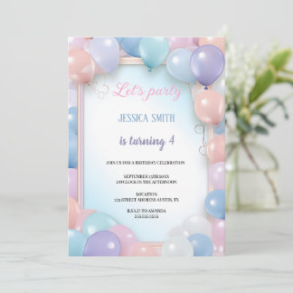 multicolor birthday balloons invitation einladung