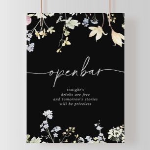 Multicolor Boho Fall Floral Wedding Open Bar Sign Poster