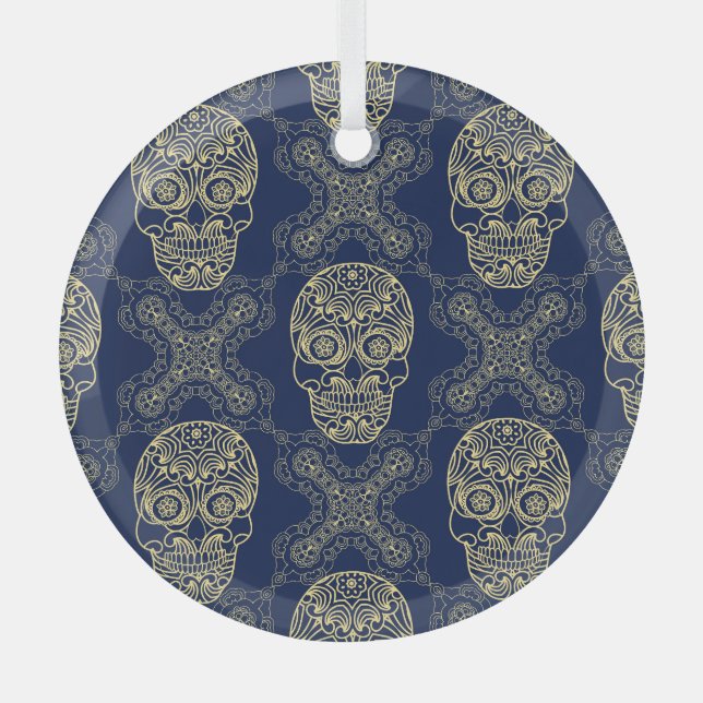 Multicolor Boho Schädelmuster Ornament Aus Glas (Vorderseite)