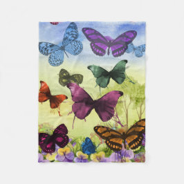 Multicolor Butterfly Aquarellbilder Fleecedecke