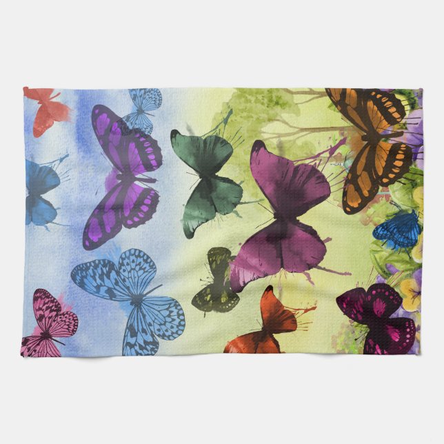 Multicolor Butterfly Aquarellbilder Geschirrtuch (Horizontal)