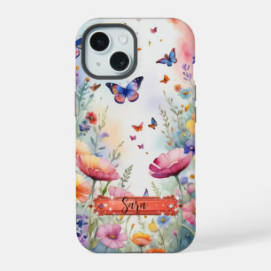 Multicolor Butterfly & Flowers iPhone / iPad Hülle iPhone 15 Hülle