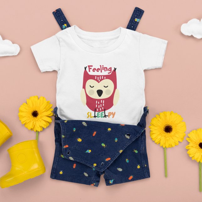 Multicolor-Cartoon Owl-T - Shirt (funny tired owl feel better sleepy.)