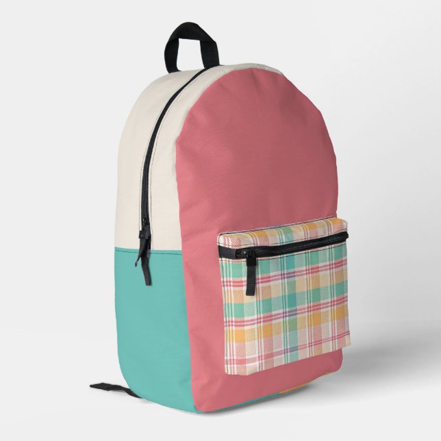 Multicolor Checkered Kariert Bedruckter Rucksack (Rückseitige Ecke links)