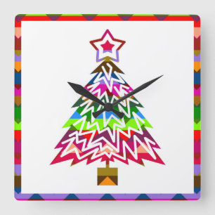 Multicolor Christmas Tree Quadratische Wanduhr