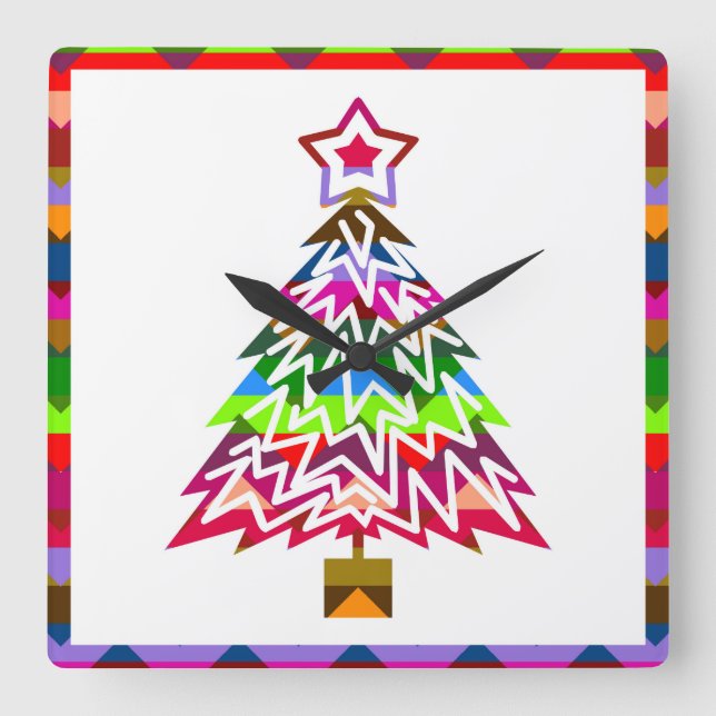 Multicolor Christmas Tree Quadratische Wanduhr (Vorderseite)