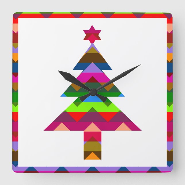 Multicolor Christmas Trees #2 Quadratische Wanduhr (Vorderseite)
