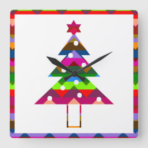 Multicolor Christmas Trees Quadratische Wanduhr