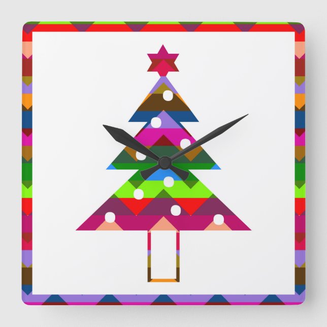 Multicolor Christmas Trees Quadratische Wanduhr (Vorderseite)