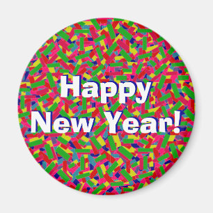 Multicolor Confetti "Happy New Year"! Magnet