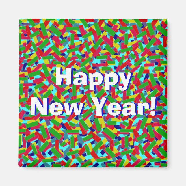 Multicolor Confetti "Happy New Year"! Magnet (Vorne)