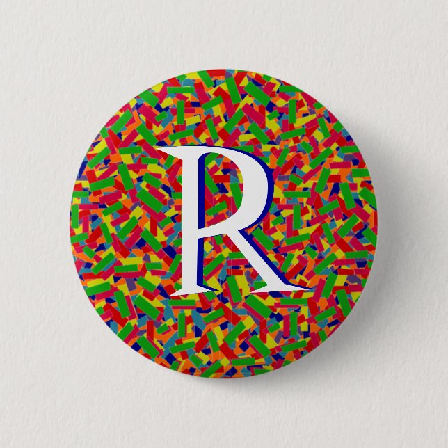 Multicolor Confetti Mit Monogramm Button (Vorderseite)