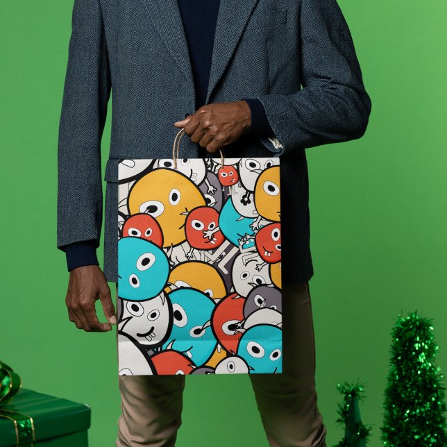 Multicolor Doodle Monster Cartoon Mittlere Geschenktüte (gift bag, birthday surprise gift bag, teddy bear gift bag, wine gift bag, travel bag, use and throw )
