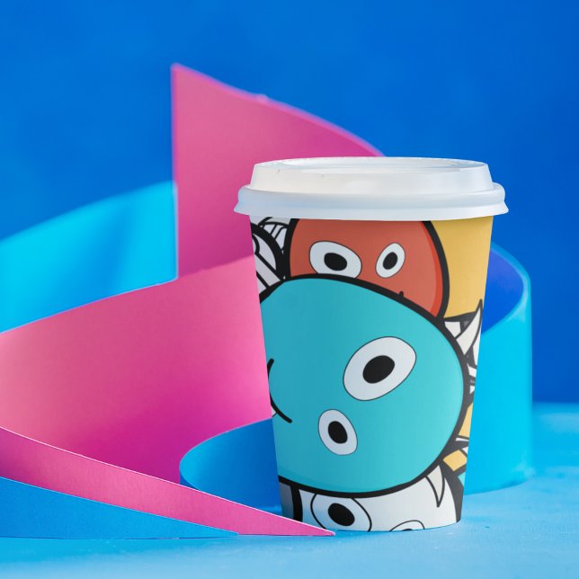 Multicolor Doodle Monster Cartoon Pappbecher (doodle monster cartoon kids,adult party stationery, birthday party use and throw paper cups)
