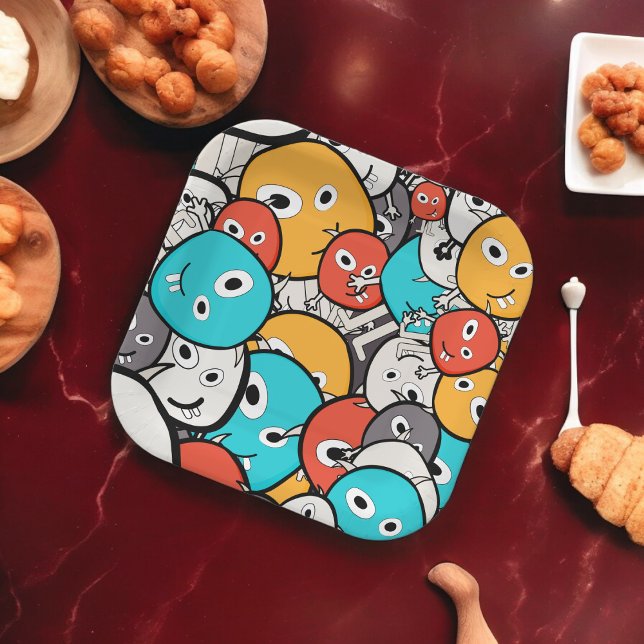 Multicolor Doodle Monster Cartoon Pappteller (halloween monster,birthday,wedding,baby shower,special occasion event paper plate party supplies)