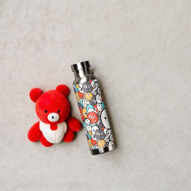 Multicolor Doodle Monster Faces Trinkflasche (Water Bottle)