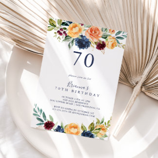 Multicolor Elegant Floral 70. Geburtstagsparty Einladung